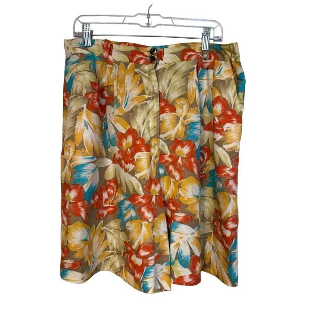 Vintage Chaus Linen Blend Shorts Sz. 16 High Waist Pleats Country Club Y2K